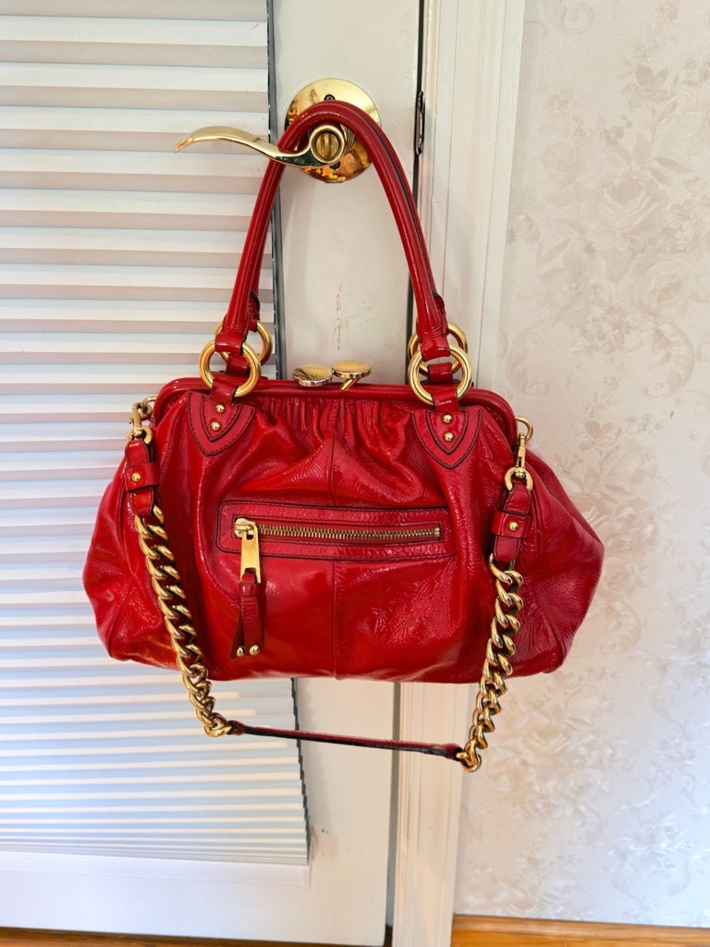 Marc Jacobs Red Leather Shoulder Bag with Gold Hardware